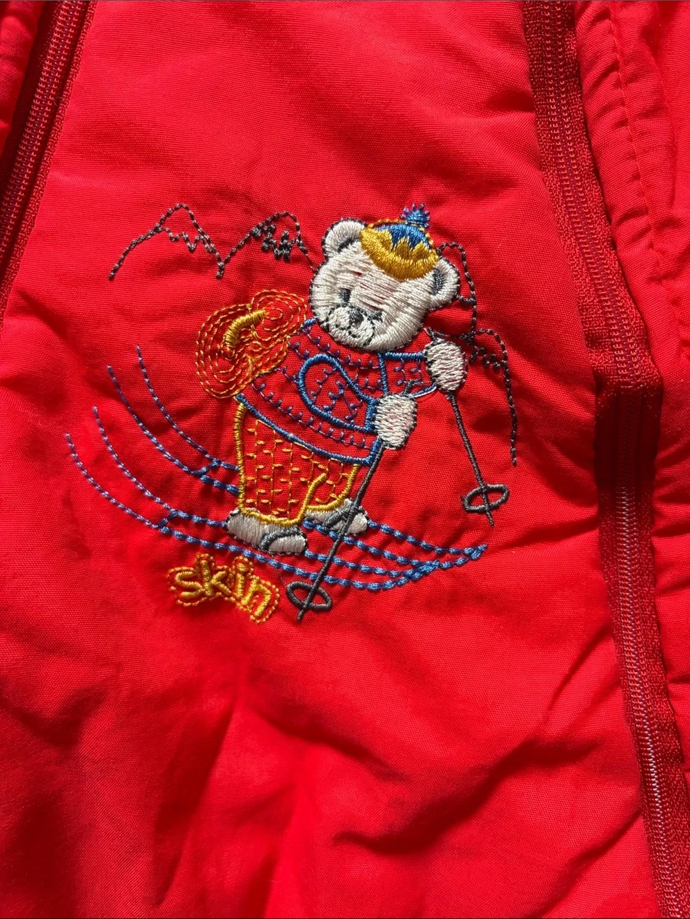 Vintage 90s Red Ski Bear Baby Snowsuit Bunting - Size 0 (0-3M)